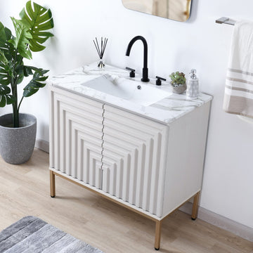 Rowan Geometric Modern Transitional 2-Shelf Bath Vanity Cabinet Only (Sink Basin Not Included)